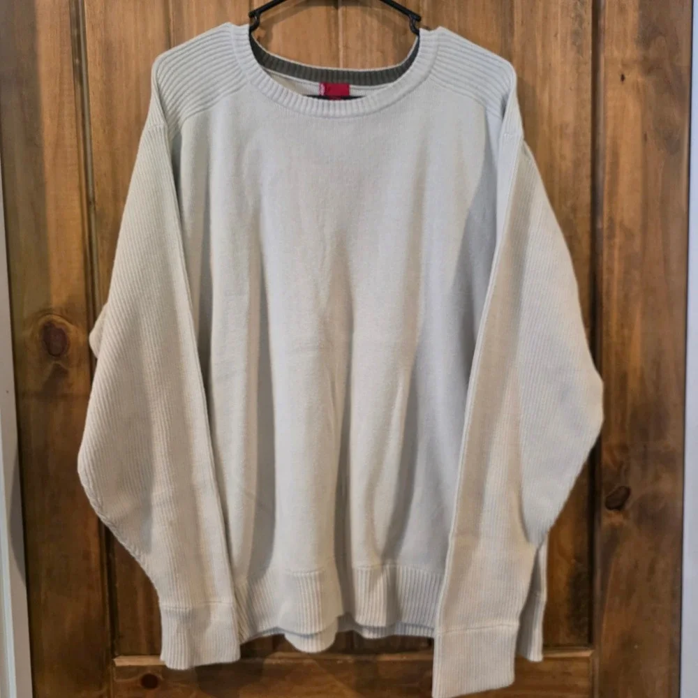 Levi's Sweater Mens Large Cream Good Cotton Ribbed Crewneck Long‎ Sleeve